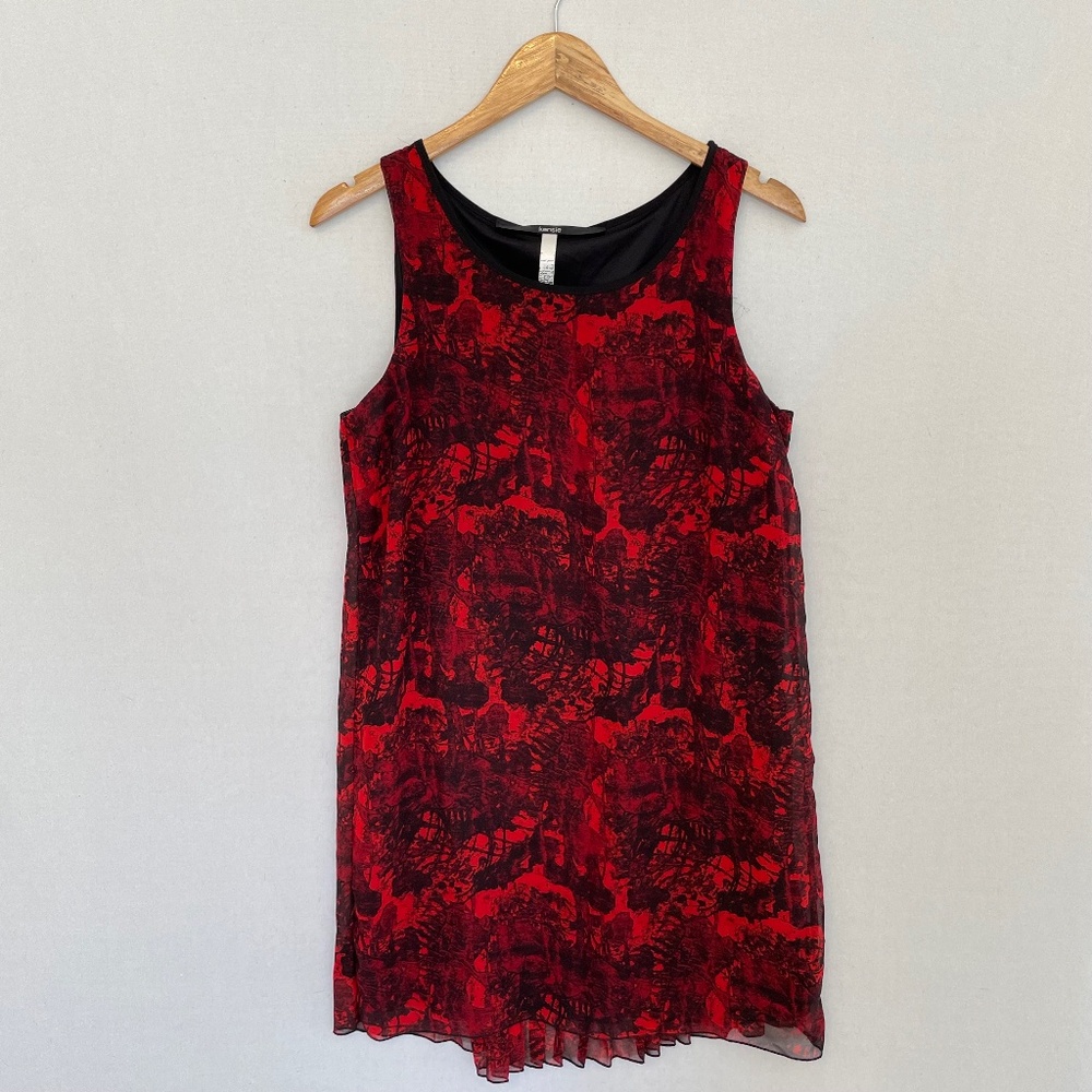 KENSIE Women’s Large Red & Black Moody Sophisticated Pleated Back Shift Dress
